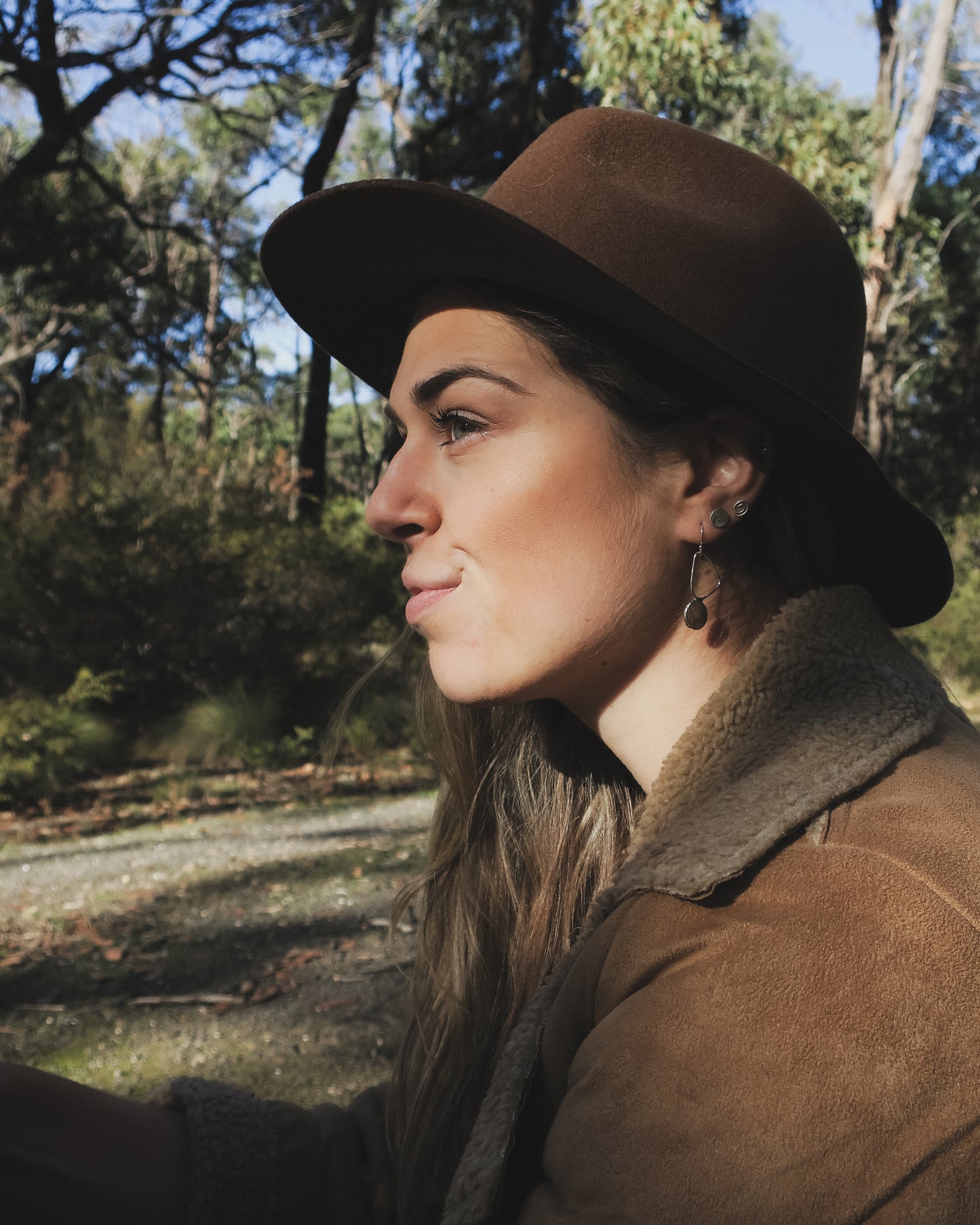 Earthen May Dangle Moon Earrings- rustic, handmade, boho sterling silver earrings.