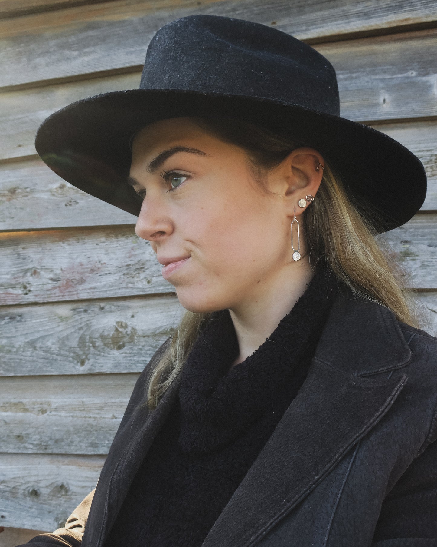 Earthen May Moon Drops handmade sterling silver earrings. Boho, rustic.