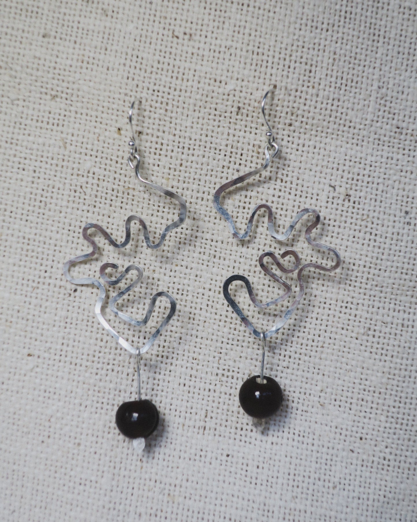 Earthen May Funky Squiggle Drop Statement Earrings- handmade silver jewellery