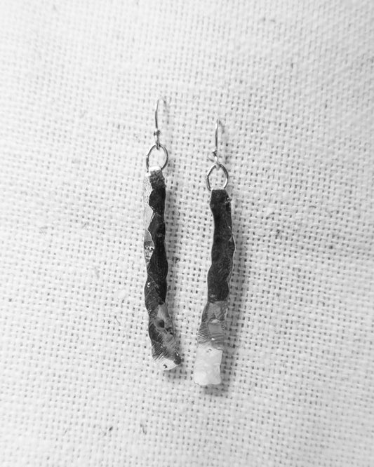 Earthen May Rustic Rectangle Earrings. Handmade, textured sterling silver jewellery.