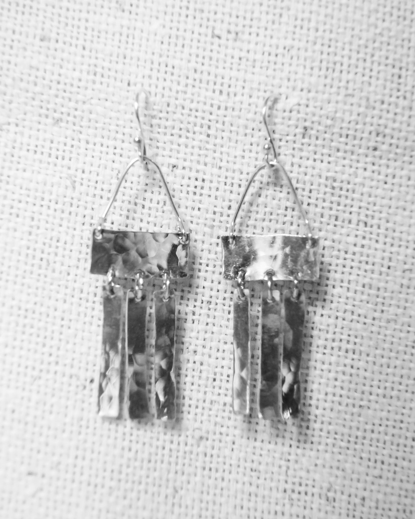 Earthen May Rustic Rectangle Chime Earrings. Sterling silver, boho earrings.