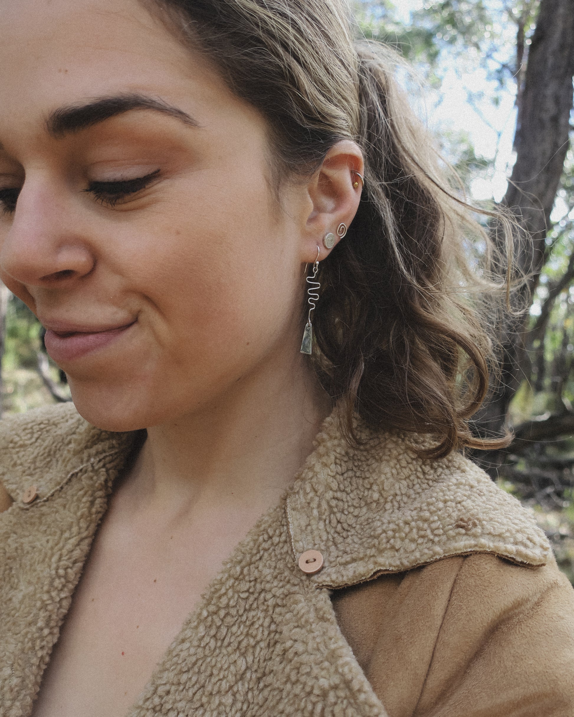 Earthen May. Smooth and Jagged Dangle Earrings. Handmade, sterling silver.