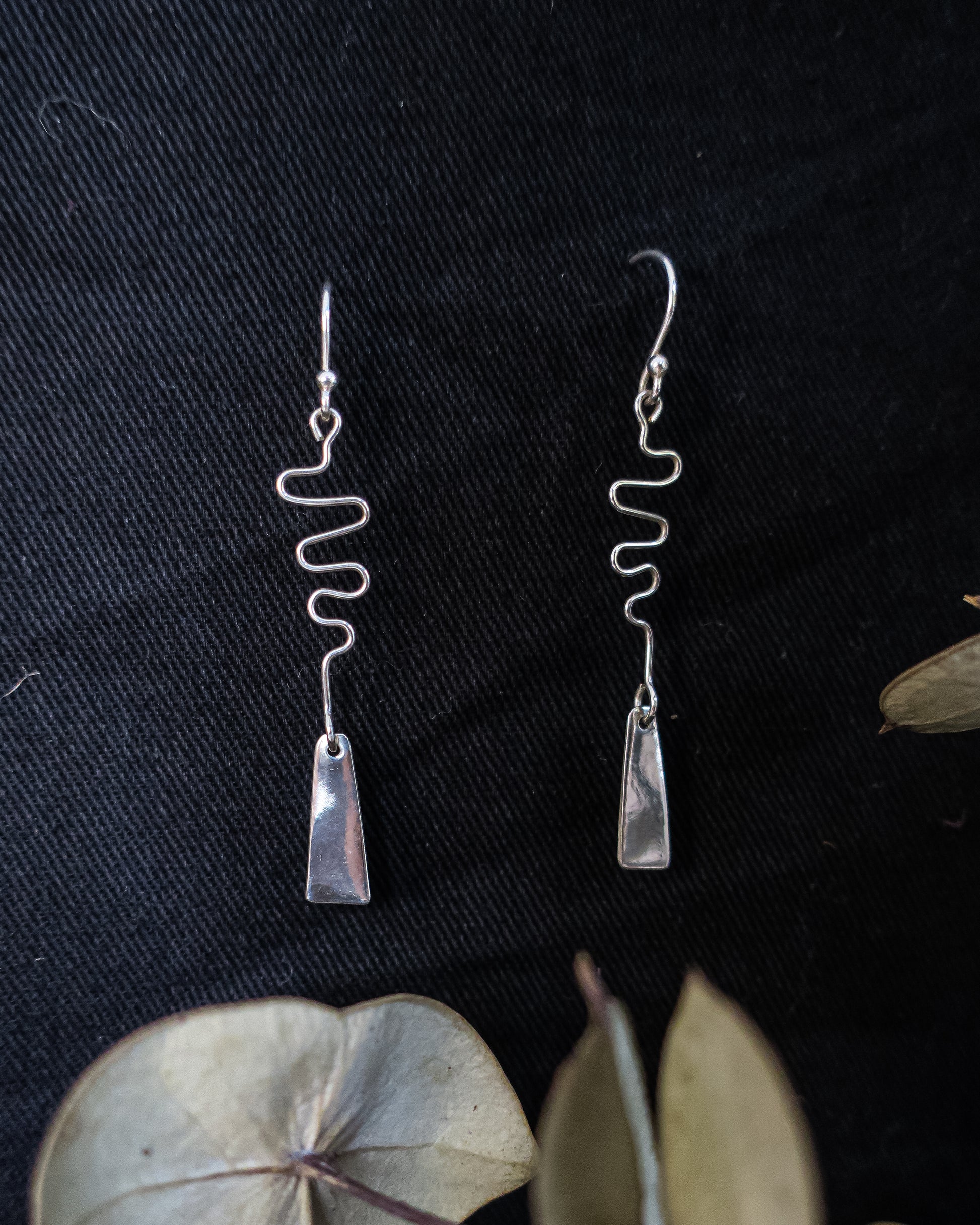 Earthen May. Smooth and Jagged Dangle Earrings. Handmade, sterling silver.