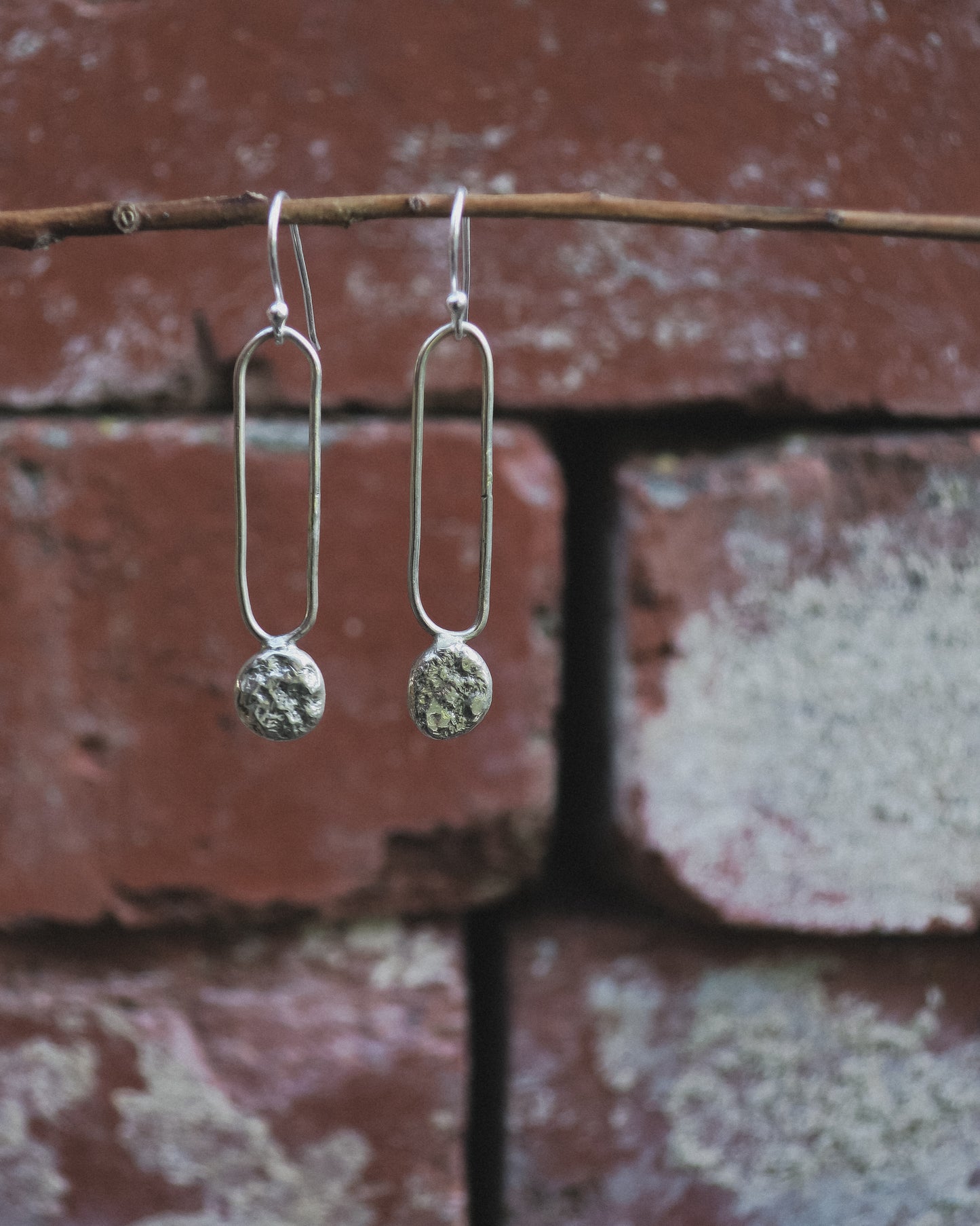 Earthen May Moon Drops handmade sterling silver earrings. Boho, rustic.