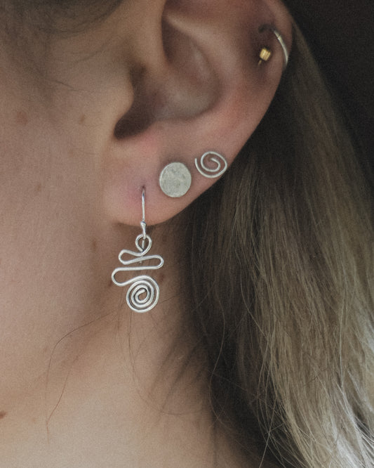 Earthen May. Mini Squiggle sterling silver earrings. Handmade, boho.